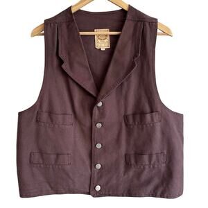 Wah Maker Frontier Clothing Vintage Men's Canvas Western Cowboy Vest Brown L